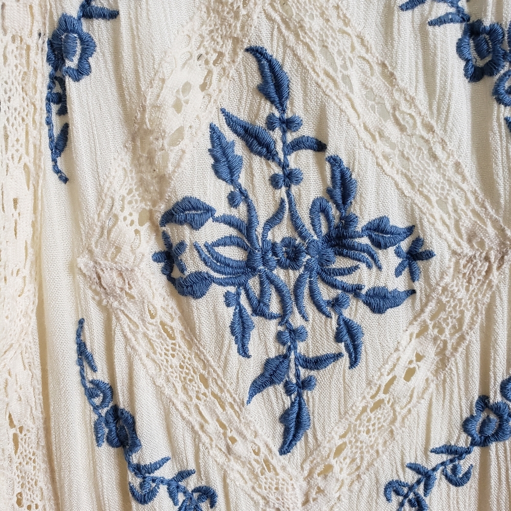 Free People White Boho Cottagecore Summer Lace Cotton Midi Dress - Picture 6 of 7